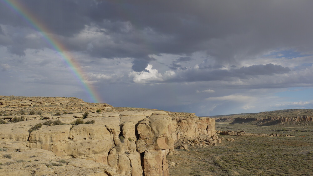 Chaco Canyon overlook with rainbow